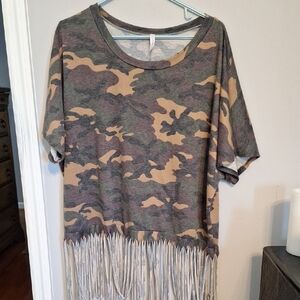 Camouflage Oversized Fringe Top For Layering
